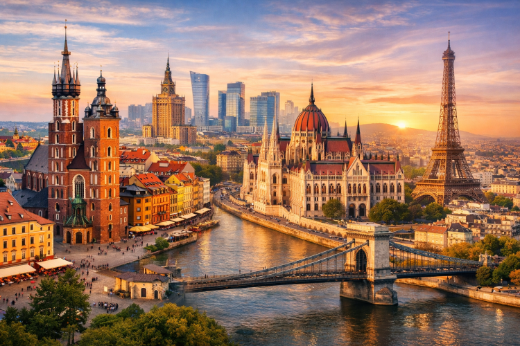 A collage of European cities in one photo. (c) travelworld.biz